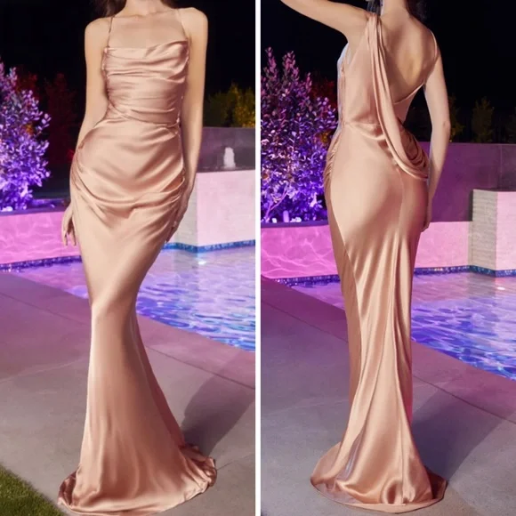 Boutique | Dresses | Rose Gold Satin Sleek Fitted Evening Gown Formal Dress  Or Gala Gown | Poshmark